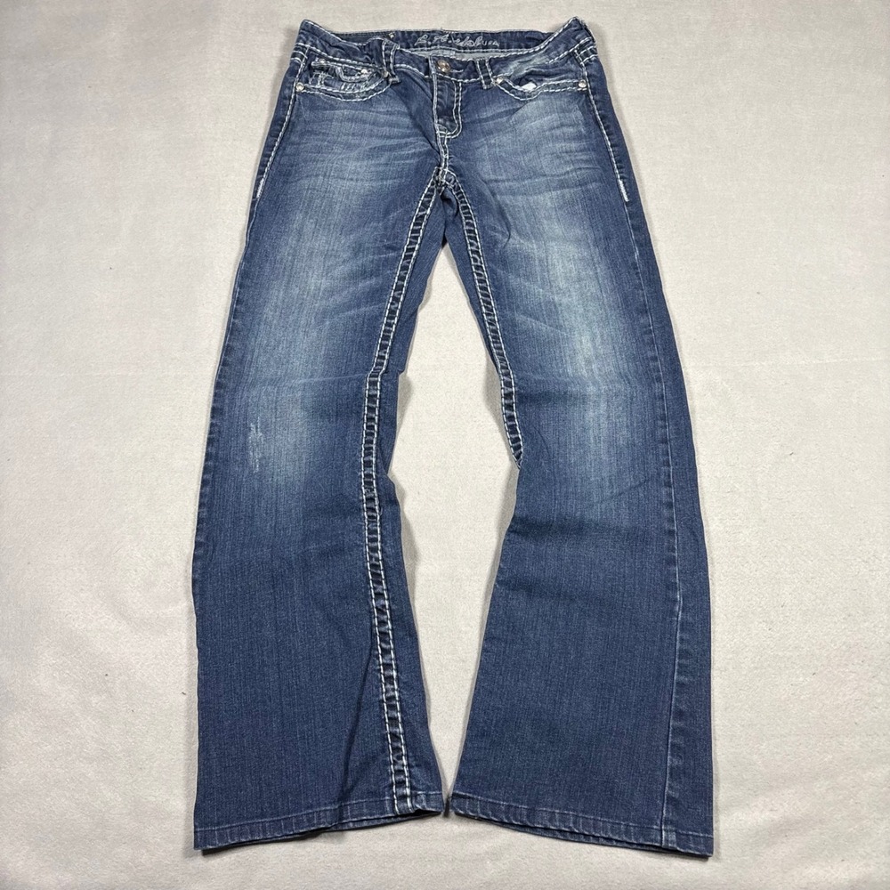 Y2K 2000s La Idol Women Blue Thick Stitch Bootcut Jeans Size 9 28" Flap Pocket